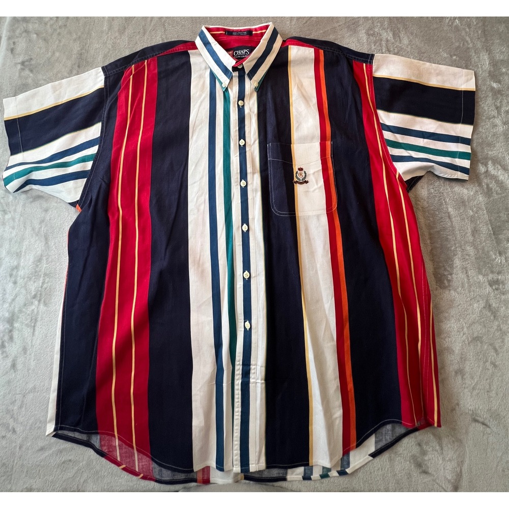 Chaps Ralph Lauren Button Down Shirt Mens XL Multicolor Striped Short Sleeve